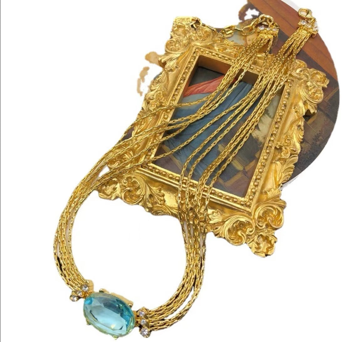 Blue crystal necklace, drop earrings