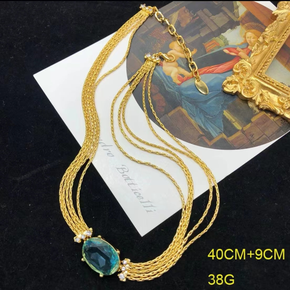 Blue crystal necklace, drop earrings