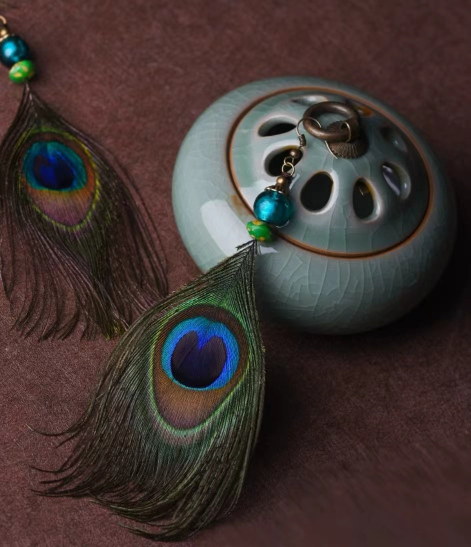 Chinese Style Peacock Feather Earrings