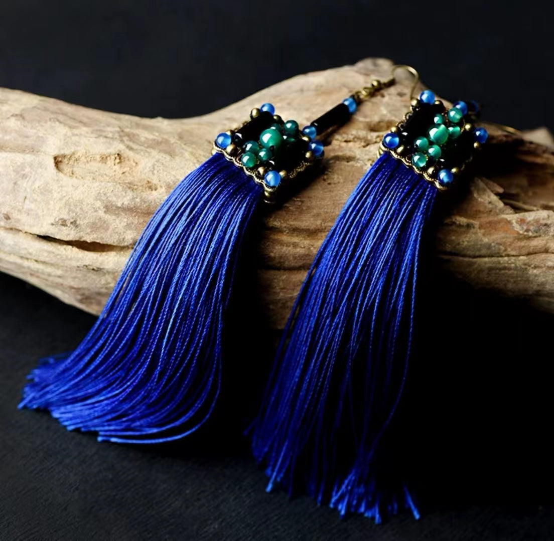 Chinese Style Agate Tassel Earrings