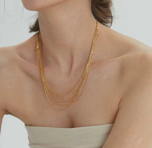 Gold Multi-Layered Tassel Necklace